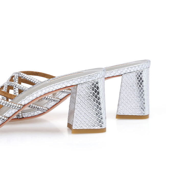 Sutton - Silver Luxury Embellished Box Heel