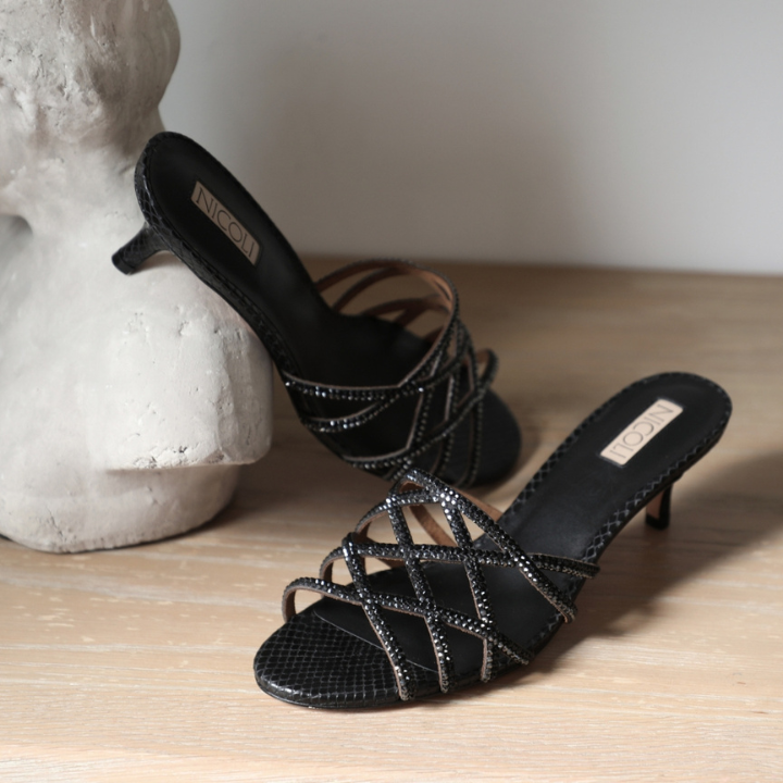 Joellen - Black Luxury Embellished Kitten Heel