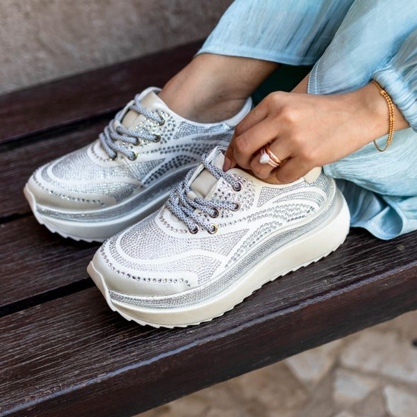 Azalea-White Luxury Embellished Sneakers
