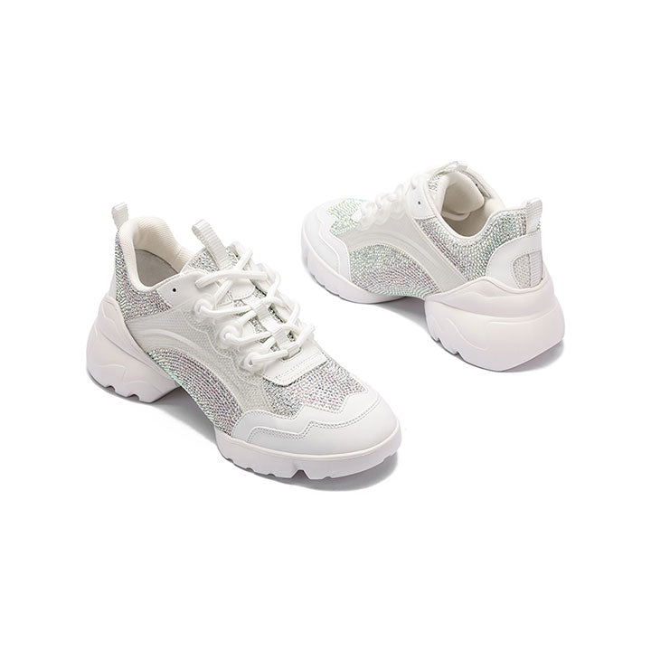Bernie-White Luxury Embellished Sneakers 
